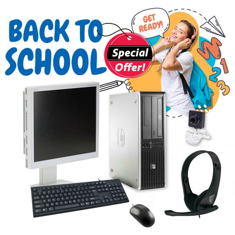 Back to School πακέτο με HP PC, οθόνη Nec 19", πληκτρολόγιο, ποντίκι, ακουστικά με μικρόφωνο και κάμερα